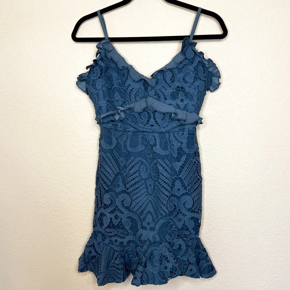 Angel Biba Blue Lace Ruffle Mini Dress